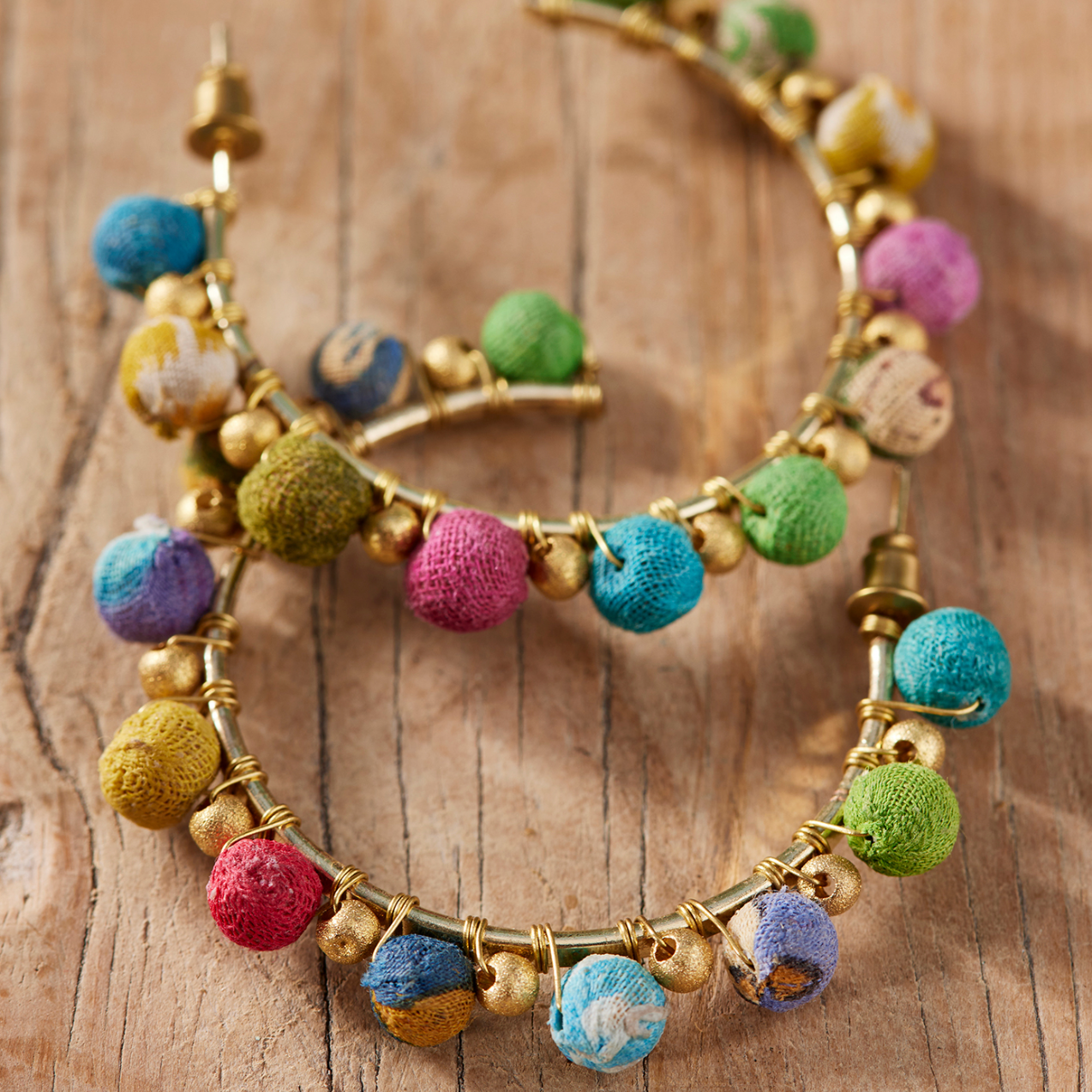 Sari Bead Hoop Earrings