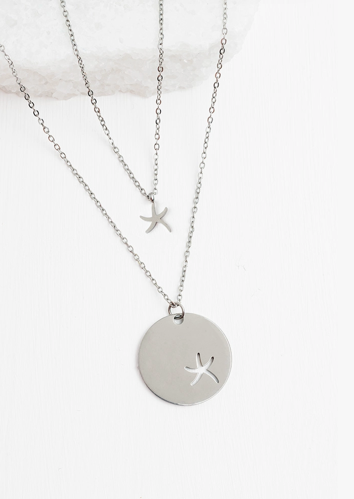 Silver Starfish Duo Pendant Necklace set