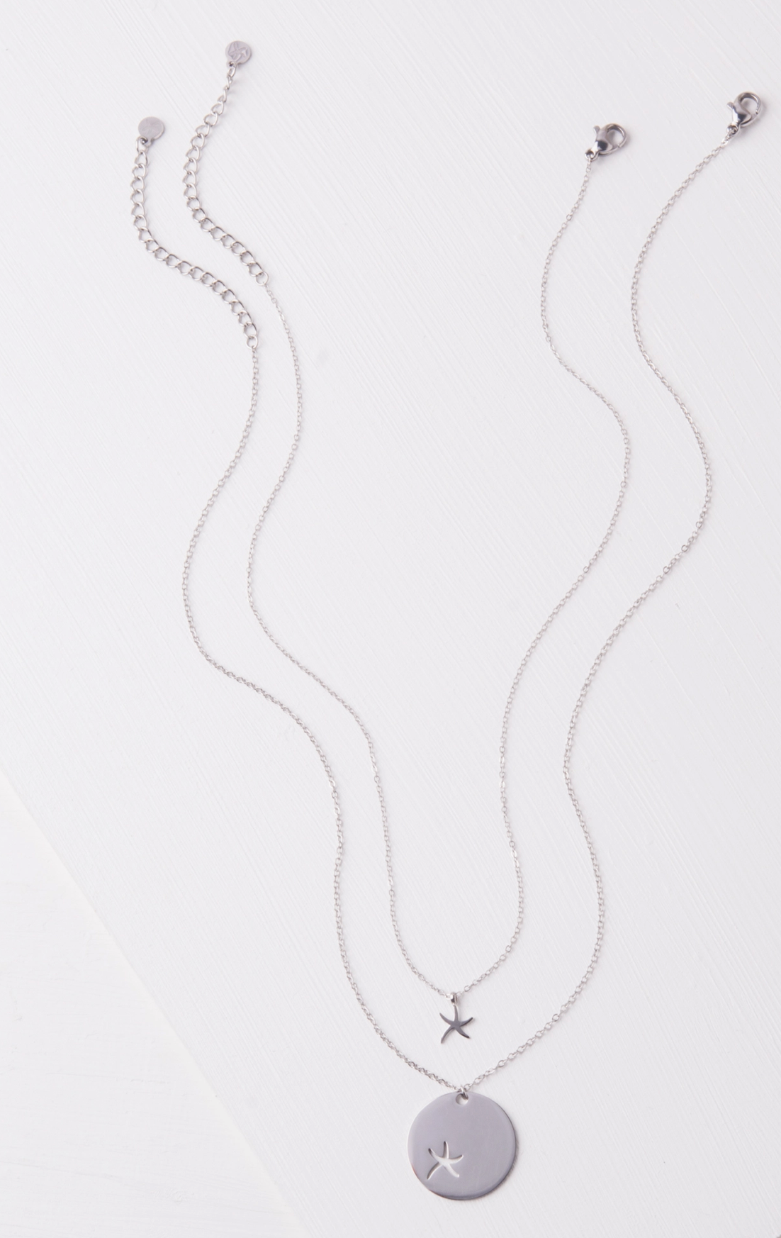 Silver Starfish Duo Pendant Necklace set
