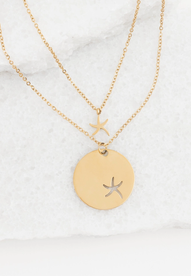 Gold Starfish Duo Pendant Necklace Set