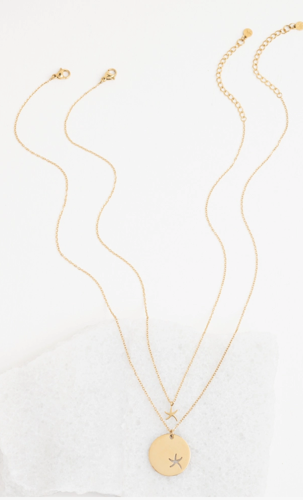 Gold Starfish Duo Pendant Necklace Set