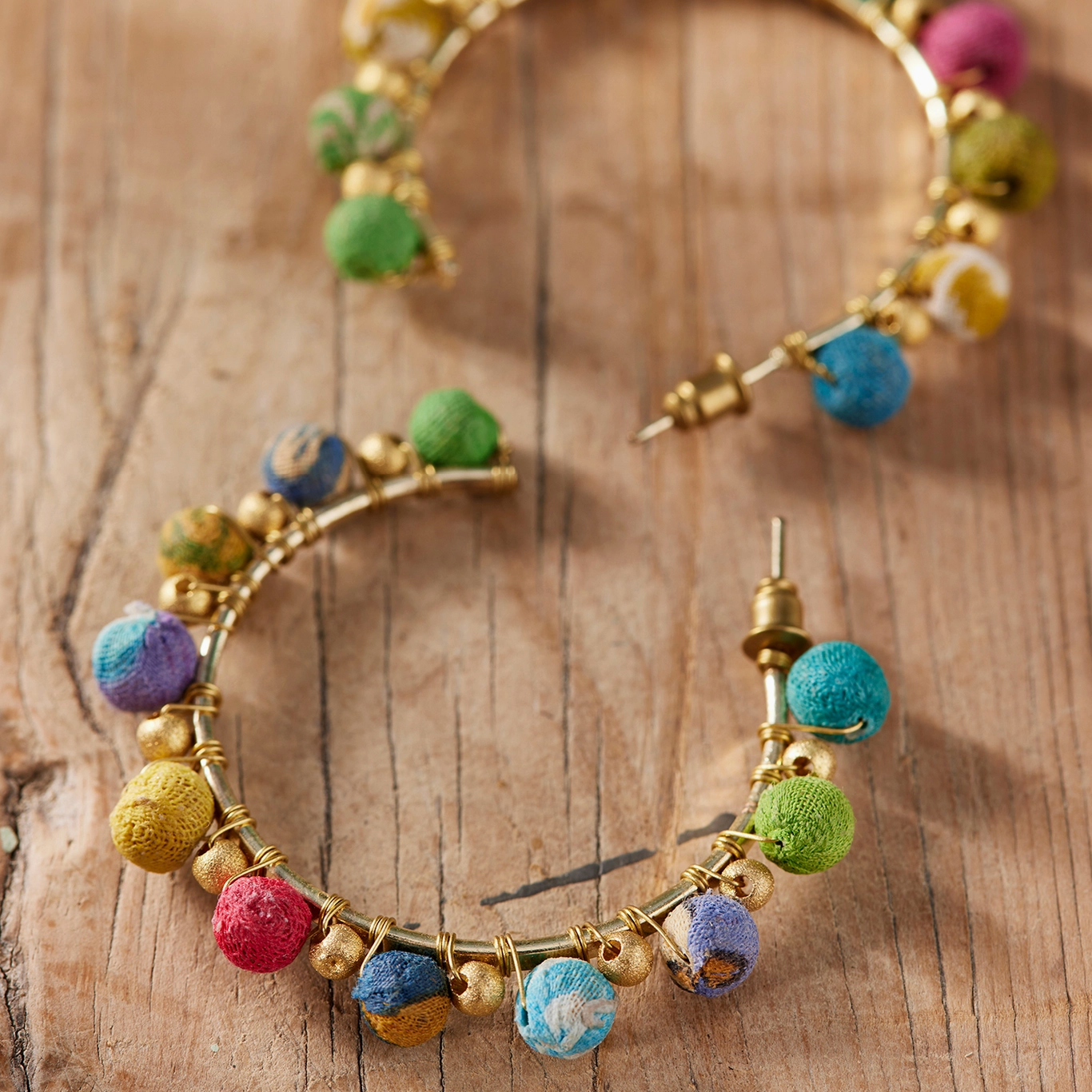 Sari Bead Hoop Earrings