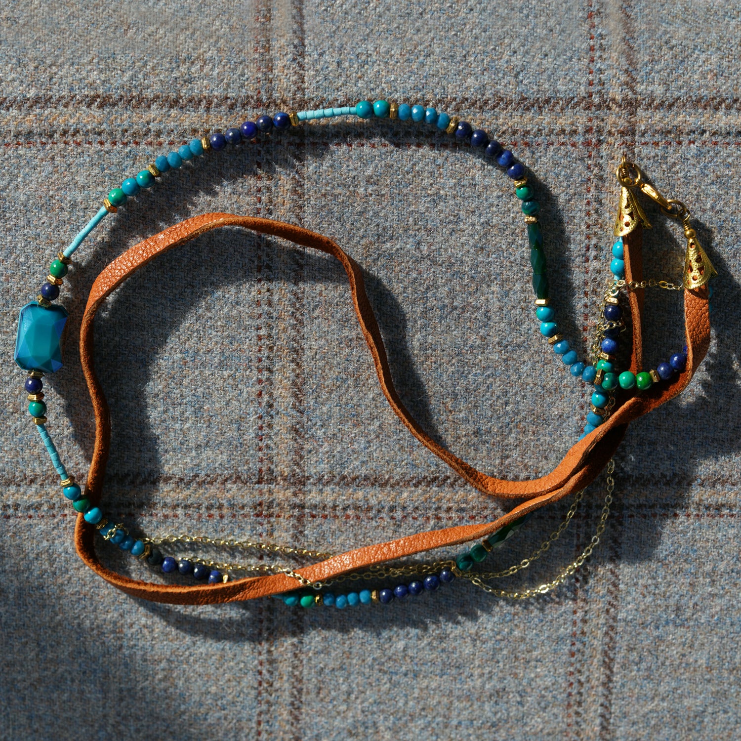 Triple Leather, Bead and Chain Bracelet/Necklace
