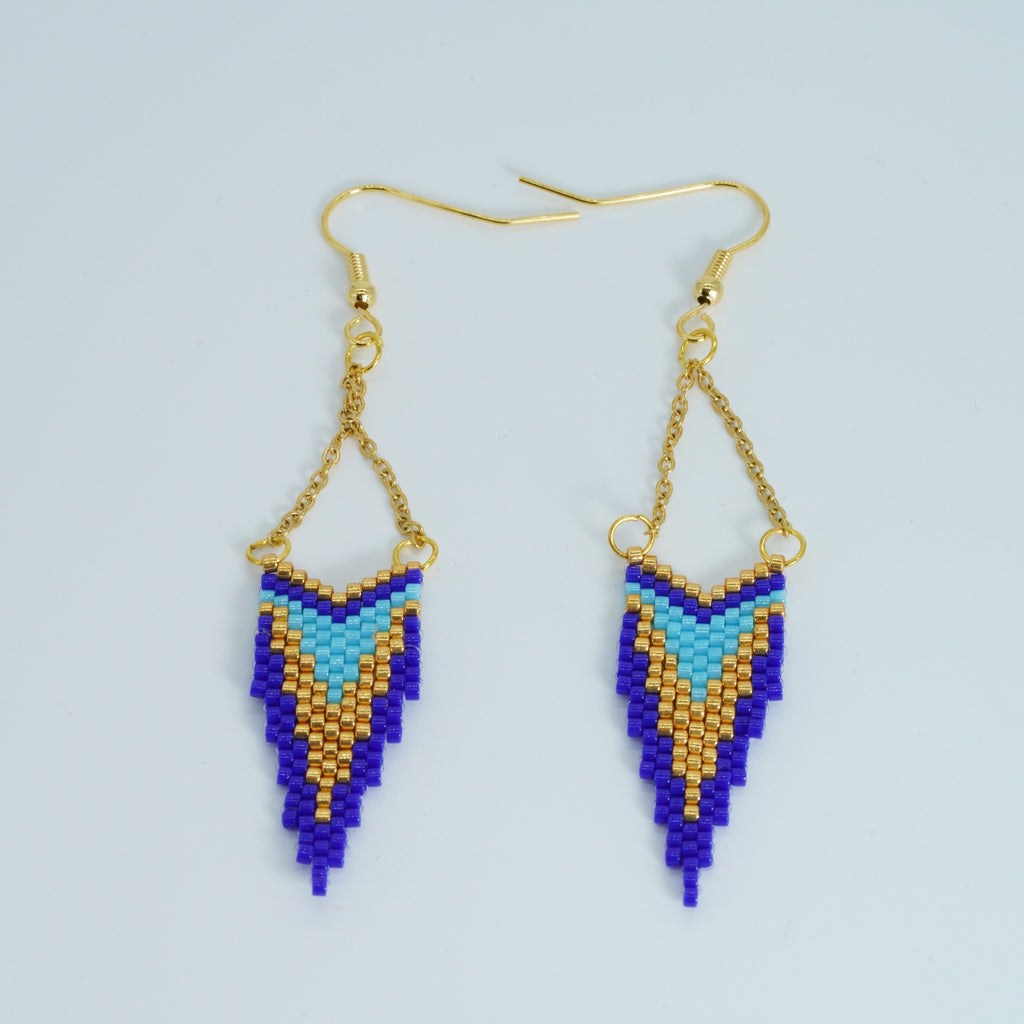 Blue and Gold Seed Bead Earrings